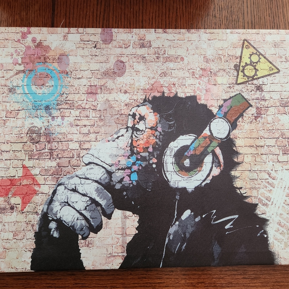 Graffiti Wall Decor Banksy Canvas Wall Art Print DJ Thinking Monkey